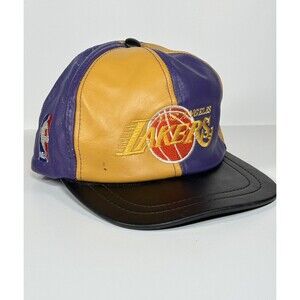 Vintage NBA Los Angeles Lakers Pinwheel Leather Snapback Hat USA 90s Cap RARE